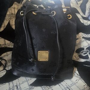 MCM Black Bucket Bag with Gold Accents